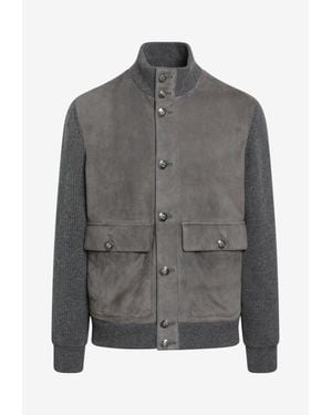 Brunello Cucinelli Padded Suede Leather Jacket - Gray
