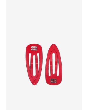 Miu Miu Logo Hair Clips - Red
