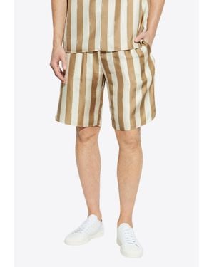 Fendi Striped Silk Shorts - Natural