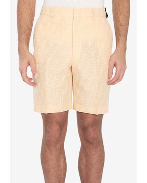 Fendi Ff Jacquard Linen Shorts - Natural