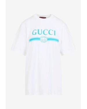 Gucci Logo-Printed Short-Sleeved T-Shirt - Blue