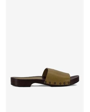 LA ROSE Studded Leather Clogs - White