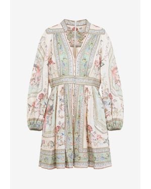 Zimmermann Roselight Plunge Neck Floral Mini Dress - White