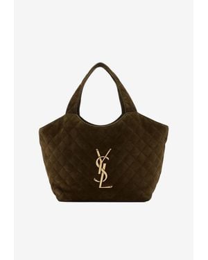 Saint Laurent Medium Icare Quilted Suede Tote Bag - Brown