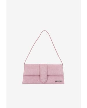 Jacquemus Le Bambino Long Croc-Embossed Suede Shoulder Bag - Pink