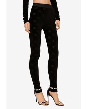 Dolce & Gabbana Flocked Jersey Leggings - Black