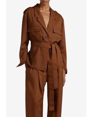 Ferragamo Belted Virgin Wool Safari Blazer - Brown
