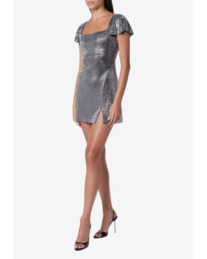 Self-Portrait Rhinestone Mesh Mini Dress - Metallic
