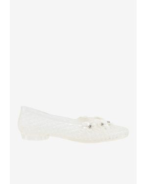 HEAVENLY JELLY Beaded Cut-Out Ballet Flats - White