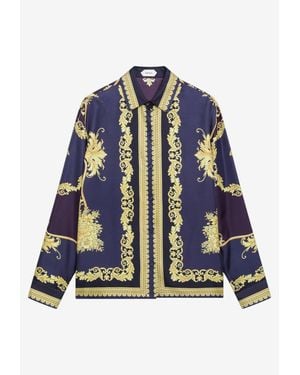Versace New Barocco Print Long-Sleeved Shirt - Blue