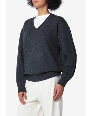 DUNST V-Neck Melange Wool-Blend Sweater - Blue