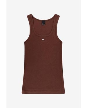 Pinko Logo Embroidered Tank Top - Brown