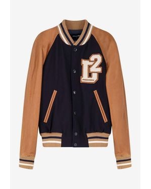 DSquared² Varsity Wool And Leather Bomber - Blue