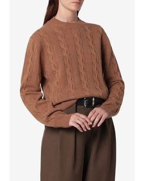 Ami Paris Cable Knit Merino Wool Sweater - Brown