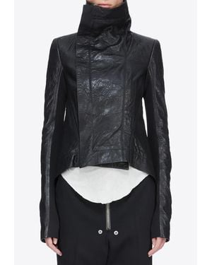 Rick Owens Temple Naska Biker Tumbled Leather Jacket - Black
