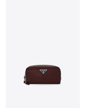 Prada Speedrock Nylon And Leather Pouch Bag - Brown