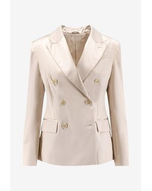 Brunello Cucinelli Double-Breasted Silk Blazer - Natural