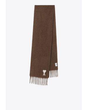 Ami Paris Ami De Coeur Alpaca Fringed Scarf - Brown