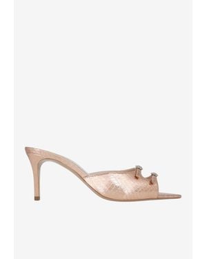 Andrea Wazen Carol 75 Metallic Elaphe Leather Mules - Natural