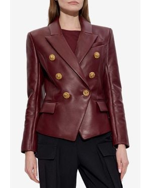 Balmain Double-Breasted Leather Blazer - Red