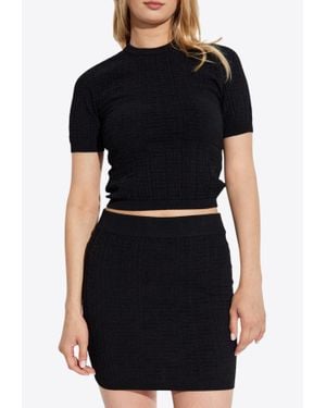 Balmain Crewneck Cropped Knit Top - Black