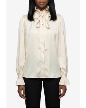 SUTTON NEW YORK Ruffled Blouse With Scarf - Natural