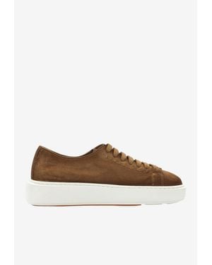 Santoni Suede Low-Top Sneakers - Brown