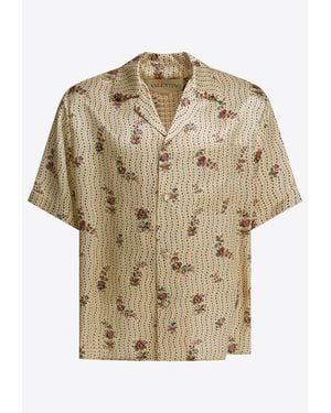 Valentino Floral Print Silk Bowling Shirt - Natural