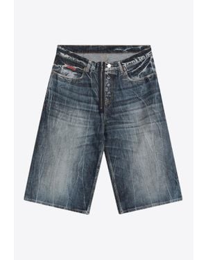 Martine Rose Logo Patch Zip-Up Denim Shorts - Blue