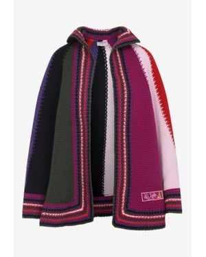 PUCCI Logo Patch Knitted Cape Coat - Purple