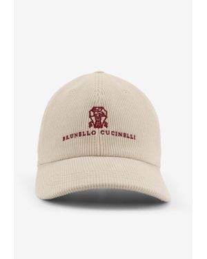 Brunello Cucinelli Corduroy Logo Baseball Cap - Natural