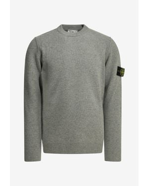 Stone Island Logo Patch Wool Sweater - Gray