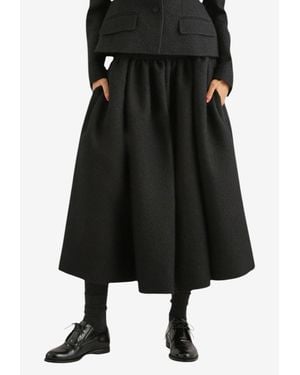 Dolce & Gabbana Textured Wool Full Pleated Midi Skirt - Black