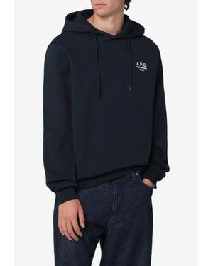 A.P.C. Logo Embroidered Organic Cotton Hoodie - Blue