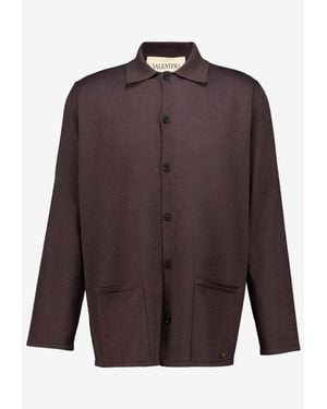 Valentino Wool Cardigan With Shirt-Collar - Purple