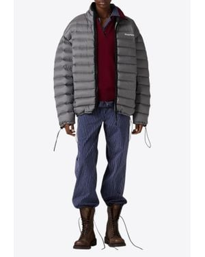 Miu Miu Logo Embroidered Down Jacket - Blue
