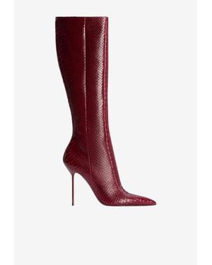 Paris Texas Lidia 105 Python Print Leather Knee-High Boots - Red