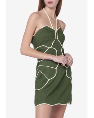 FARM Rio Wavy-Trimmed Halterneck Mini Dress - Green