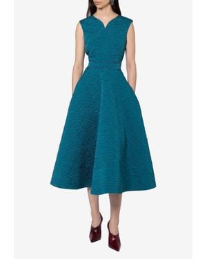 ROKSANDA Ridha Cloque Notched Fit & Flare Midi Dress - Blue