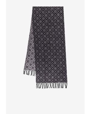 Tory Burch T Monogram Oblong Wool-Blend Scarf - Gray