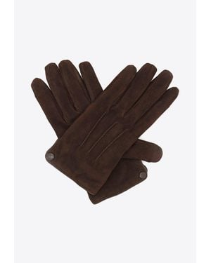 Eleventy Stitched Suede Gloves - Brown