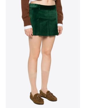 Miu Miu Corduroy Pleated Mini Skirt - Green