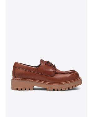 Prada Leather Loafers With Embossed-Logo - Brown