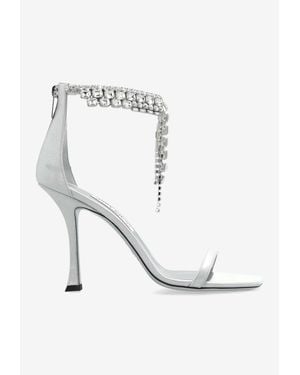 Jimmy Choo Verity 100 Crystal Embellished Satin Sandals - White