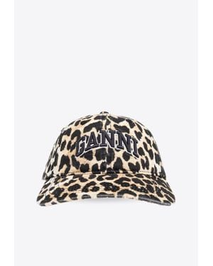 Ganni Leopard Print Logo Baseball Cap - Natural