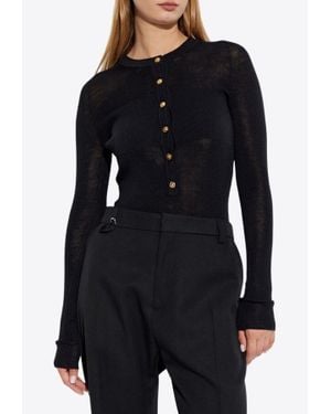 Versace Henley Wool Ribbed Knit Top - Black