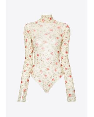 Prada Poppy Print Turtleneck Bodysuit - Natural