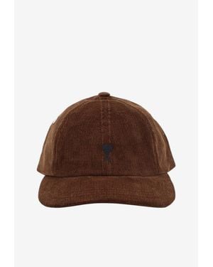 Ami Paris Ami De Coeur Corduroy Cap - Brown