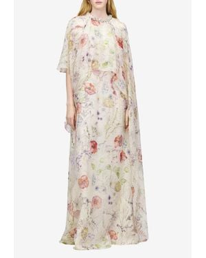 McQueen Meadow Floral Print Maxi Cape Dress - Natural