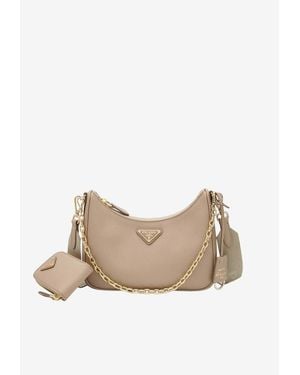 Prada Re-Edition 2005 Saffiano Leather Shoulder Bag - Natural
